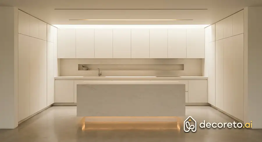 a seamless wall without handles and extra joints, with a natural light slit from the ceiling. its simplicity is expensive