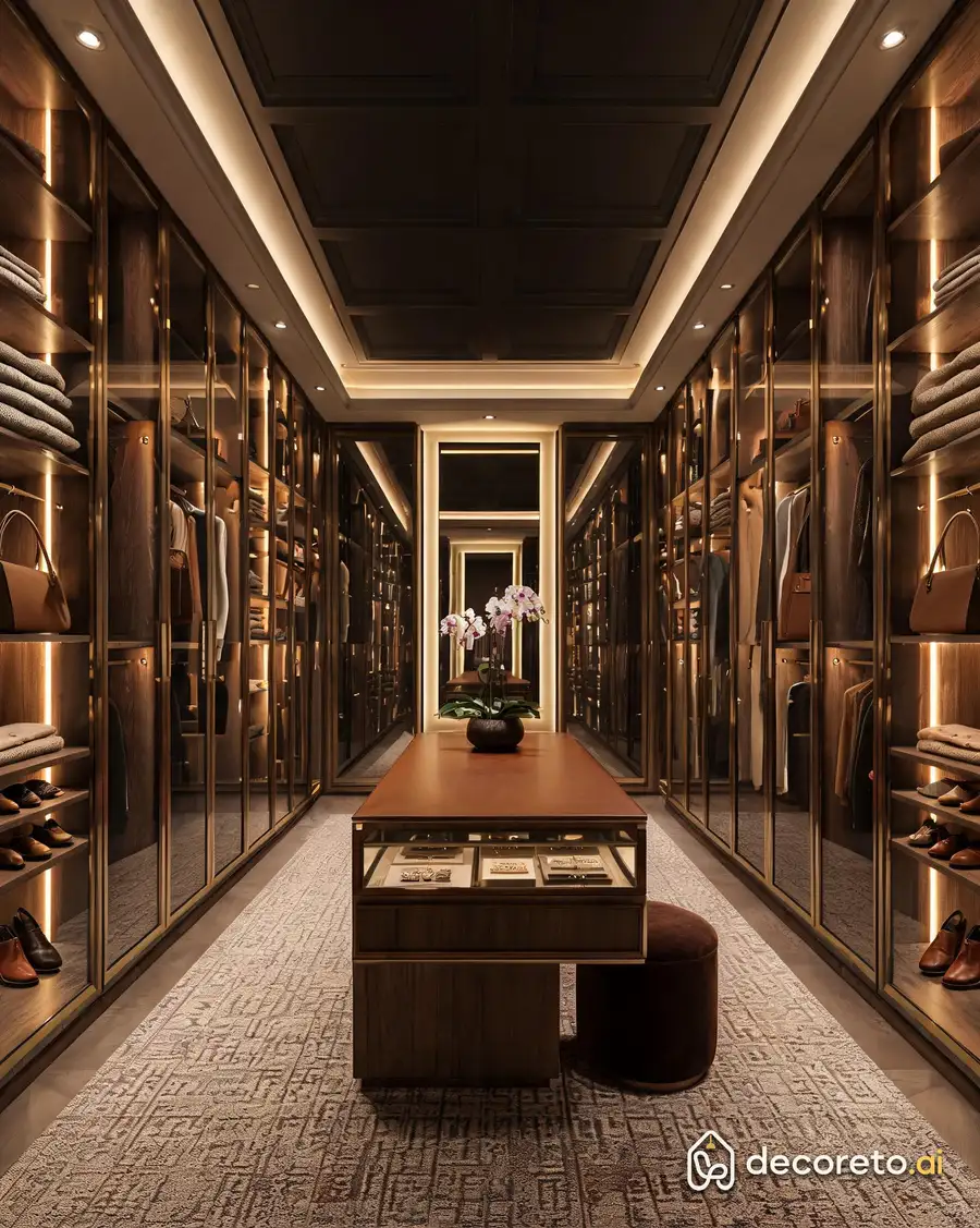 Walk-in wardrobe · Walk-in dressing room, backlit vitrines — 2